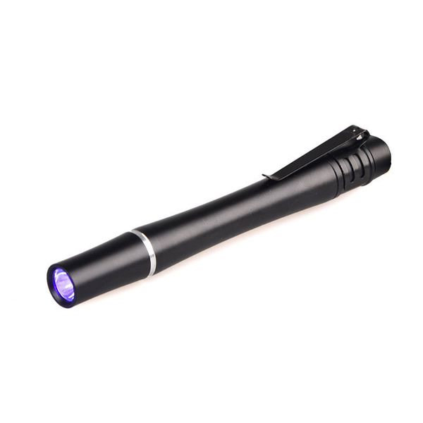 200 pièces 365nm 395nm Mini stylo UV torche LED lumière noire stylo lampe lampe de poche LED ultraviolet argent Pet détecteur de taches d'urine