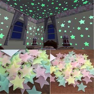 200pcs étoiles 3D brillent dans les autocollants muraux sombres autocollants muraux fluorescents lumineux pour enfants chambre de bébé chambre plafond décor à la maison CX220110