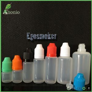 200pcs 3ml 5ml 10ml 15ml 20ml 30ml 50ml PE E-líquido E cigarrillo vacío cuentagotas de plástico botella con tapa a prueba de niños y corcho de punta larga