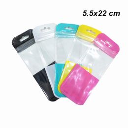 200Pcs 5 5x22cm Variété Couleurs Sacs En Plastique Transparent Avec Trou De Suspension Stylo Auto-Scellant DIY Artisanat Ligne De Données Zipper Stockage Pouc292s