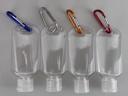 200 stks 50ml lege alcoholvulbare fles met sleutelhaak Clear transparante plastic hand sanitizer fles voor reizen