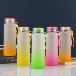 200pcs 6colors prix usine sublimation gobelets bouteille d'eau 500 ml bouteilles d'eau en verre givré dégradé blanc gobelet boisson tasses