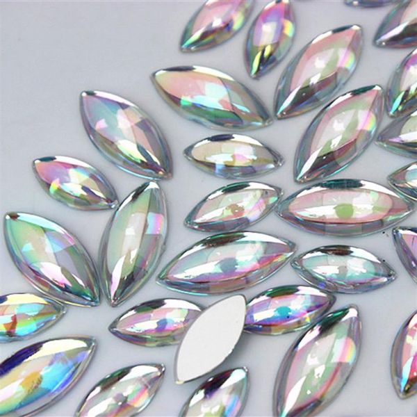 200 pièces 7 15 9 20mm AB clair oeil de cheval forme Marquise acrylique Strass perles bricolage robe de mariée vêtements décoration ZZ183189Y