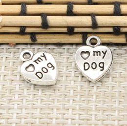 200 Uds aleación corazón amor mi perro antiguo plata bronce dijes colgante para collar joyería hacer hallazgos 13x10mm