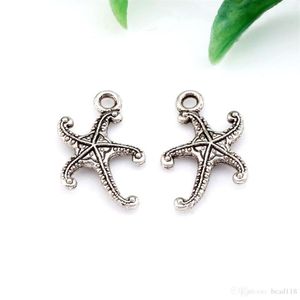 200 Uds colgantes de dijes de estrella de mar de aleación de plata antigua para hacer joyas, pendientes, collar y pulsera 17 x 12mm2343