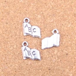 200 stks Antiek Zilver Brons Geplateerd Geopende Boek ABC Charms Hanger DIY Ketting Armband Bangle Findings 11 * 11mm