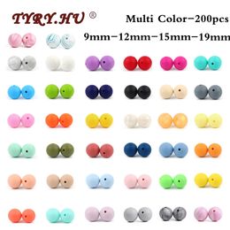 200 % Baby TEETHER Siliconen kralen 9mm 12 mm 15 mm 19mmbpa Gratis voedsel Siliconen Kraal Baby Ketting Ketting Accessoires Infant Toys 240407