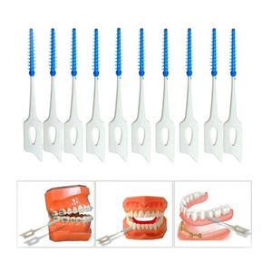 200 pièces/boîte Double tête de fil dentaire brosse interdentaire dents bâton cure-dents Silicone souple avec étui Portable outil propre