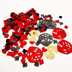 200pcs casino thème décor décor poker paillettes confetti 1,5 cm confetti noir rouge las vegas à jouer à la carte décor sur le thème ornement bricolage