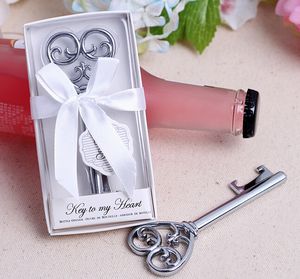 210 stks Sleutel tot My Heart Simply Elegant Victoriaanse Wijnfles Opener Barware Tool Bruiloft Favorieten Gift Zilver met White Retail Box