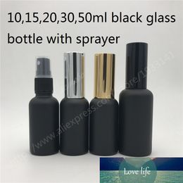 200 unids/lote 10ml,15ml,20ml,30ml,50ml botella pulverizadora de vidrio vacía negra mate con pulverizadores de niebla fina para aceites esenciales