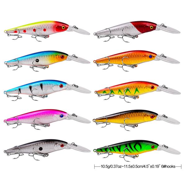 200 pcs/Lot 11,5 cm 10,5 g Leurres de pêche durs Minnow Appât Life-Like Swimbait Bass Crankbait pour brochets/truites/dorés/sébastes Tackle avec des yeux de pêche 3D Hameçons aigus puissants