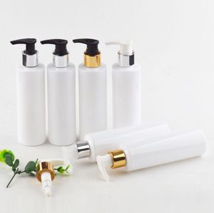 Bouteille vide en plastique PET blanc de 200 ml, avec pompe à vis en aluminium or/argent, 200 pièces/lot