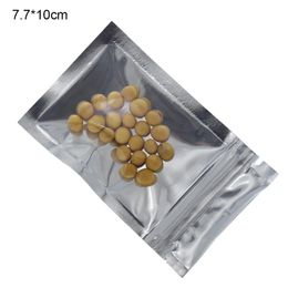 200pcs / lot 7 7 10cm Argent Feuille D'aluminium Avant Emballage Transparent Sac Zip Lock Pochette De Stockage Des Aliments Séchés Étanche À L'humidité Grip Seal Plasti251e