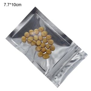 200pcs / lot 7 7 10cm Argent Feuille D'aluminium Avant Emballage Transparent Sac Zip Lock Pochette De Stockage Des Aliments Séchés Étanche À L'humidité Grip Seal Plasti239h