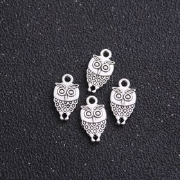 200 stks / partij legering dieren Mini Double-Sided Owl Charms Antique Silver Charms Hanger For Necklace Sieraden Maken Bevindingen 9x18mm