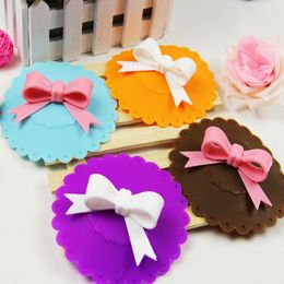 200 %/Lot Anti-Dust Silicone Cup Cover Mooie Bowknot Coffee Sucction Segand Dekd Cap Cup Cover Cover 10.5 cm