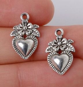 200pcs/lot Antique silver Alloy Heart Charms Pendants For diy Jewelry Making findings 12x18mm