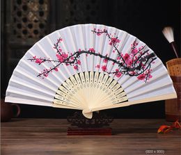 200 %/Lot Cherry Blossom Silk Hand Fan Wedding Gefoort PLUM BLOSOM-HOEK Vouwen Fans Wintersweet SN4465