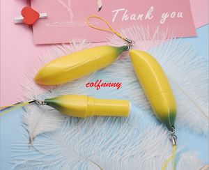 200 stks / partij creatieve lip balsem fles voor kind gift cosmetische container buis lege gele banaan lippenstift buis met doos schattig