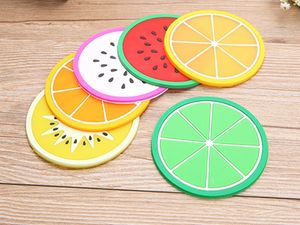 200 unids/lote envío rápido 9 Cm lindo posavasos de frutas colorido PVC taza de té bebidas soporte estera manteles individuales