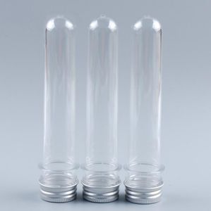 200 pcs/lot livraison gratuite 40 ml vide en plastique transparent PET masque Tube à essai bouteille avec bouchon en aluminium