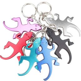 200 %/Lot Gecko Aluminium Aluminium Ally Bottle Opener Keychain Creative Gifts Accessoires Groothandel