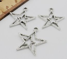 200 stks / partij metalen zinklegering ster charms antiek zilver voor diy sieraden hanger bedels maken van 20x20mm