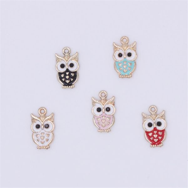 200 piezas de lote -Alow Charms Pends -Bird Charm -Enamel Owl -Gold Charm -Diy Hallazgos -5 Colors271c