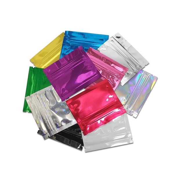200pcs / lot Petit sac d'emballage refermable en aluminium brillant brillant avec fermeture à glissière