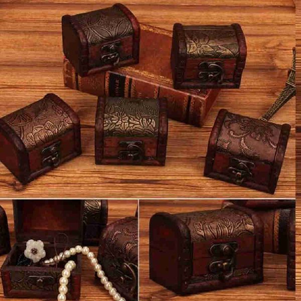 200 teile/los Kleine Vintage Schmuckschatullen Holz Schmuck Aufbewahrungsbox Schatzkiste Schmuckschatulle Home Craft Decor Zufällig Muster