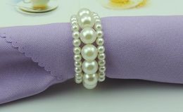 Anneaux de serviette en perles blanches haut de gamme, 200 pièces/lot, accessoires de décoration de Table pour noël, mariage, fête de vacances, livraison gratuite
