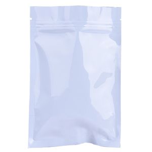 200 stks / partij witte mylar aluminium folie verpakking tassen 6 * 8 cm zip slot rits sluiting voedsel opbergtas lege plastic elektriciteitsklep warmteafdichting pouches