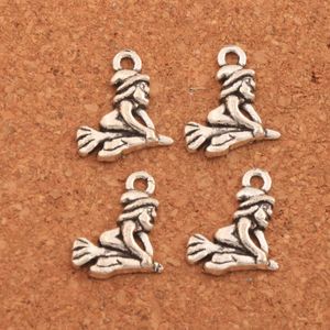 200 pcs/lot sorcière sur balai entretoise perles breloque pendentifs en argent Antique alliage bijoux faits à la main bricolage L118 16.3x14.4mm