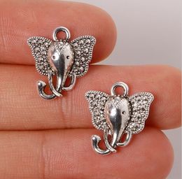 200 stks / partij Zinklegering Antiek Verzilverd Olifant Charms Hangers Sieraden Bevindingen voor Ketting Braclets 15 * 16mm