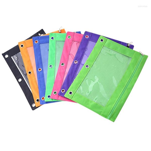 200 pcs/lots classeur à fermeture éclair sac à crayons pochette avec anneau Rivet 3 trous école bureau porte-fichiers stockage produits de classement