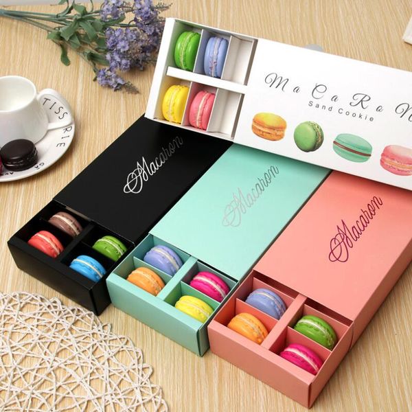 200pcs Macaron Box Packaging 12 Tazas Tipo de cajón de papel Galleta Pastelería Cajas de pastel de chocolate para el regalo del banquete de boda LX2762