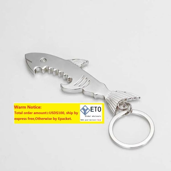 200pcs Metal 2 en 1 Keychain Bottle ouvreur créatif Shark Fish Chain Chain de bière ouvre-bague de travoug