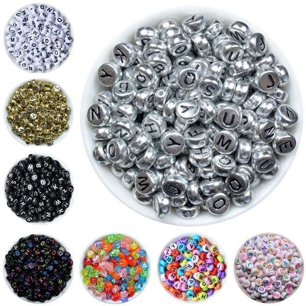 200PCs Mix Perles avec Lettres Acrylique Noir Coeur Spacer Perles Lettre / Alphabet Charme Perles Résultats de Bijoux DIY 7mm Y200730