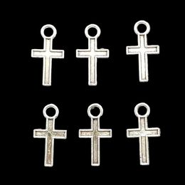200 stks/pak kleine kruis Hangers Bedels Voor Sieraden Maken Kettingen Oorbellen Armbanden Tibetaans Zilver Kleur Antieke DIY Handgemaakte Craft 16x9mm DH0655