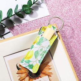 200 stks Party Gunst Fruit Bloem Serie Neopreen Pompoen Chapstick Houder Wristlet Lanyard Sleutelhanger Set Lipstick Cover Hand Polsriem