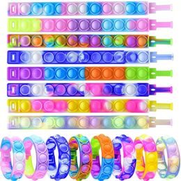 200pcs Party Favor Silicone Pop Bracelet Décompression Jouets Fidget Pops Pousser Doigt Bracelet Simple Dimple Austim Soulagement Pression Poignet Bande Cadeaux Pour Enfants