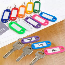 200pcs porte-clés en plastique porte-clés vierge bricolage étiquettes de nom pour bagages papier insérer étiquettes à bagages mélanger couleur porte-clés accessoires Chains267c