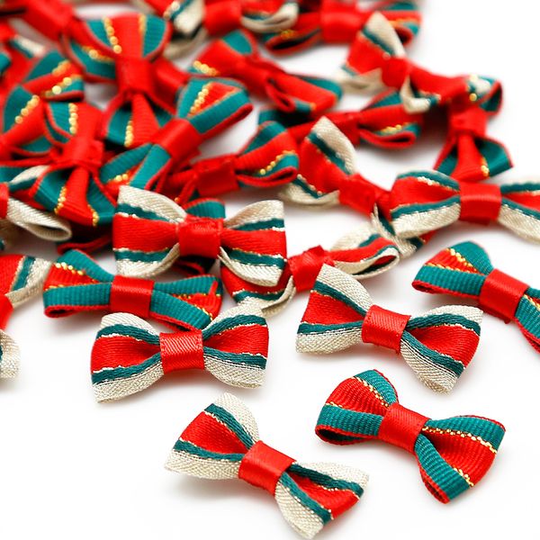 200 pièces nœuds de ruban de Satin rouge/vert pour la couture décoration de nœud papillon de noël à la main fête/maison/vêtement/décoration de cheveux 3x1.5 cm