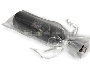 200 stks zilveren organza fles tas organza pouch bruiloft gunst gift wrap 14x35cm wijnfles tassen