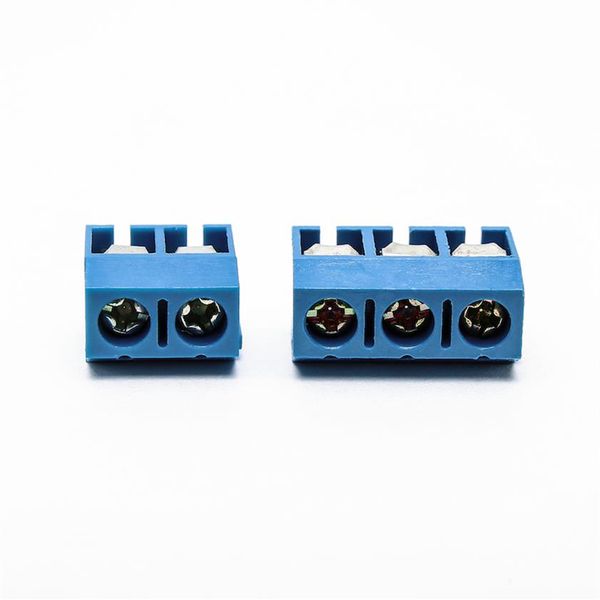200 Uds pequeños conectores eléctricos KF 301-2P 301-2P cobre azul 5 0mm Pin recto PCB bloque de terminales de tornillo conector surtido k285I