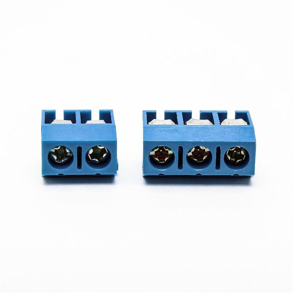 200 Uds pequeños conectores eléctricos KF 301-2P 301-2P cobre azul 5 0mm Pin recto PCB bloque de terminales de tornillo conector surtido k334K