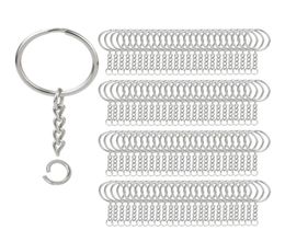 200 -stcs split sleutelhanger ringen met ketting zilveren sleutelring en open springringen bulk voor ambachten DIY 1 inch25mm6469735
