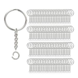 200 stks split sleutelhanger ringen met ketting zilveren sleutelhanger en open ringetjes bulk voor ambachten diy 1 inch 25mm184H