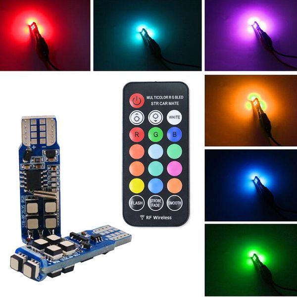 T10 RGB 3535 LED voiture ampoules RGB lumière télécommande stroboscope lecture Wedge atmosphère lumières lampe décorative pour Ford BMW